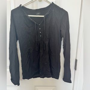 LOFT Women’s Henley Top Black/ Gray- Size XS